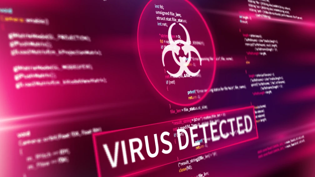 Ein Computerbildschirm mit der Aufschrift virus detected